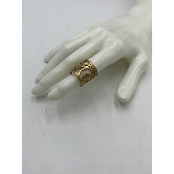Andara Wide Band Brushed Textured Gold Tone Wide‎ Cigar Band Ring Sz 6-6.5 - Picture 3 of 15